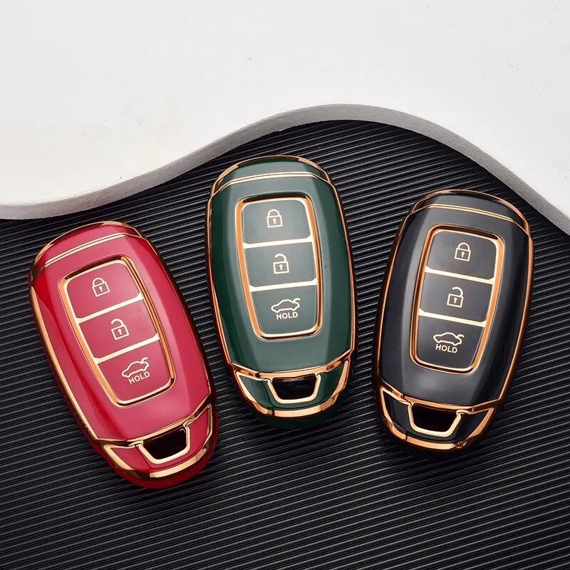 Autoschlüssel Hülle kompatibel mit Hyundai 3-Tasten Autoschlüssel Keyless  Go - Schlüsselhülle Silikon Cover