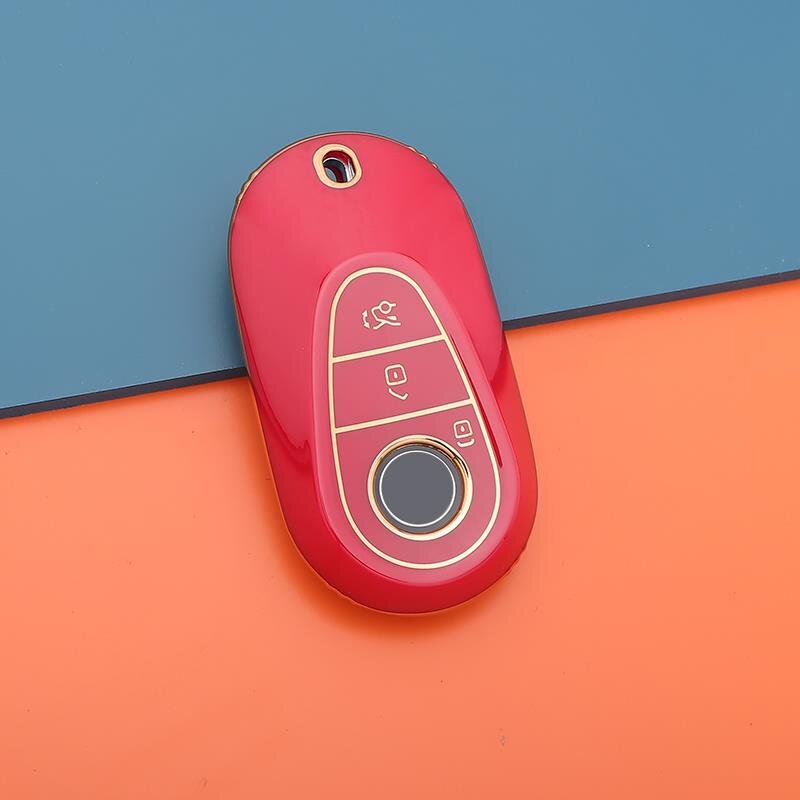 Autoschlüssel Hülle kompatibel mit Mercedes Benz 3-Tasten Smart Autoschlüssel - Schlüsselhülle Rot