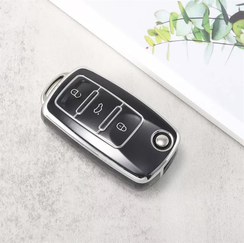 Autoschlüssel Hülle VW, VW Golf Schlüsselbox,Schlüsselhülle Cover für vw Polo Passat Skoda Seat 3-Tasten Schwarz