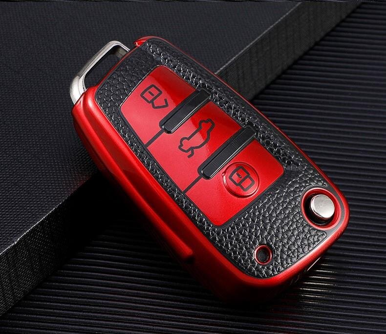 Audi Schlüssel Hülle, Leder Schlüsselhülle für Audi A1 A3 A6 Q2 Q3 Q7 TT TTS R8 S3 S6 RS3 RS6 Rot