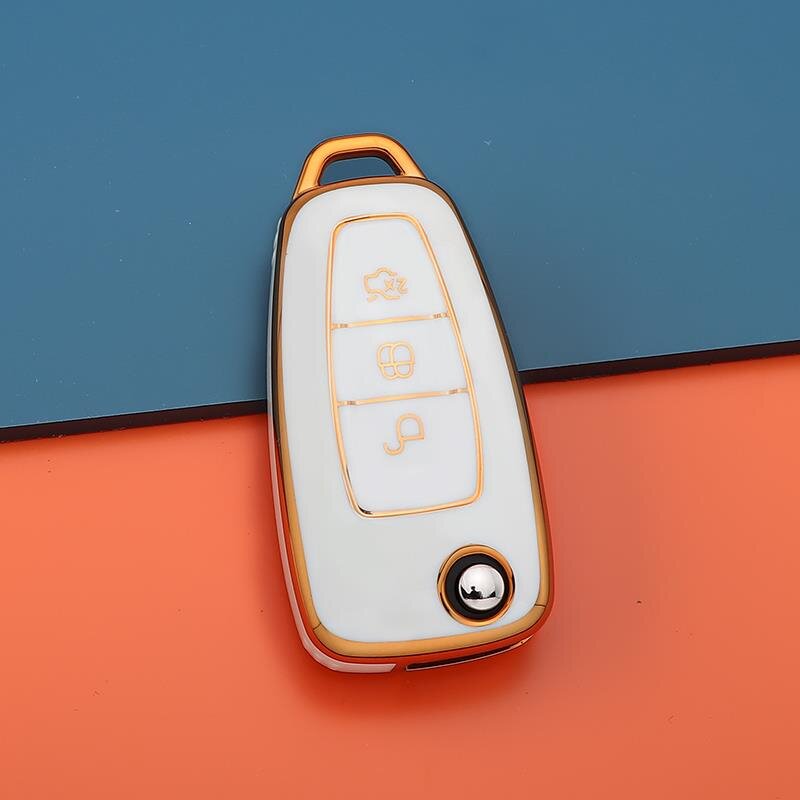 Schlüsselhülle für Ford 3-Tasten Klapp Autoschlüssel - Schlüsselhülle TPU Silikon Cover Weiss